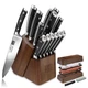 SHAN ZU Kitchen Knife Set with Block 14-Piece German Chef's Knife with Whetstone