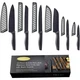 Marco Almond KYA39 12-Piece Black Kitchen Knife Set, Chef Knives w/ Blade Guards