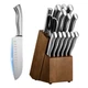 Uimoso 15Pcs Kitchen Knife Set w/Block German Carbon Steel Dishwasher Safe