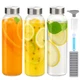 Zukro 3-Pack 24 oz Glass Water Bottles with Lids - Reusable Juice Bottles