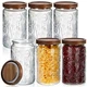 Domensi 6 Pcs Vintage Glass Jars 34 oz Glass Storage Jars with Lids Sunflower Pa