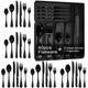 JUNLIN 49-Piece Black Silverware Set with Organizer, Stainless large, 