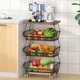 CHLORYARD 4-Tier Stackable Fruit Basket w/ Wooden Lid, Rolling Kitchen Cart