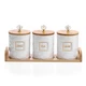 JUXYES Set of 3 Ceramic Canisters Set for Sugar Coffee Tea With Handle Tray, Lux