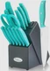 Marco Almond Kitchen Knife Set w/Block 14 Piece Stainless Steel Turquoise Handle