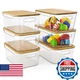 CiWiVOKi 6 Pack Clear Storage Bins with Bamboo Lids, Stackable Organization and