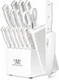 HUNTER.DUAL Knife Set 15 Pc Kitchen Knife Set with Block Self Sharpening White