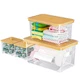 FELIZHOUSE 4 Pack Trash Bag Holder with Bamboo Lid Stackable Garbage Dispenser K