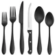 LIANYU 36-Piece Black Flatware Set with Steak Knives, Stainless Steel Silverw...