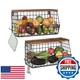 CHOEZON 2-Tier Stackable Fruit Basket w/ Wooden Lid, Wire Kitchen Organizer