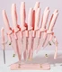 Paris Hilton Pink & Gold Knife Block Set Nonstick Coated Stainless Steel Blades