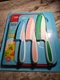 Tasty 8 piece cutlery kit, set 3 knifes knives and 2 cutting board. Kid safe NIB