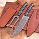 Handmade Damascus Steel Knife & Fork Set Wood Handle Camping Hunting HH-236
