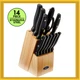 Oster Granger 14-PC Stainless Steel Cutlery Set w/ Black Handles & Wooden Block
