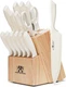 HUNTER.DUAL 15pc White Knife Set w/ Self Sharpening Block Dishwasher Safe
