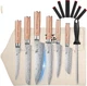 Syokami Kitchen Knife 14pcs Set with Roll Bag & Sharpening Rod. Damascus Pattern