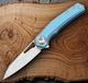 Dreamtech Folding Knife 3.25" Satin Bohler M390 Steel Blade Teal Titanium Handle