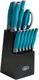 Oster Lindbergh 14 Piece Knife Block Set Teal Grey Stainless Steel Cutlery