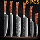 6 Pcs Kitchen Knife Set Japanese Damascus Pattern Stainless Steel Chef Knives