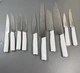 KitchenAid Japanese Steel Knife Set White Handles ,Chef ,Santoku Bread Lot 10