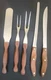 CUTCO Vintage Qty 5 No. 28,21, 23,26,27 Forks, Knives, Spatula Brown Wood Grain