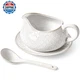 LE TAUCI Gravy Boat with Ladle and Saucer Stand 24oz, Ceramic Sauce Boat with Tr