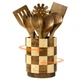 Fyctio Wooden Utensil Holder, 360&deg; Rotating Acacia Wood Kitchen Utensil Holder f