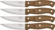 Hen & Rooster Four Piece Kitchen Knife Set 4pc Brown Wood Stainless Blade 