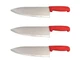 Cozzini Cutlery Imports Set of 3-10&rdquo; Chef Knives Cook French Stainless Steel Red