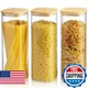 GURUDAR 82 Oz Glass Storage Containers with Bamboo Lids, Square Glass Canister S