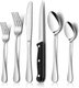 E-far 24-Piece Silverware Set with Steak Knives, Stainless Silver Mirror 