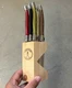 Jean Dubost Laguiole 6 Colorful Bold Colored Steak Knives With Wooden Block