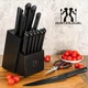 HUNTER.DUAL 14-Slot Black Ash Wood Knife Block Set w/ Knives & Shears SZ-10. New