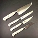 Mad Hungry 4 piece White Handle Steel Specialty Kitchen Knife Set Cutlery NOS