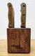 Vintage Chicago Cutlery 103S 6 Piece Knife Set Walnut Wood Block Brass Rivets