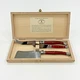 Laguiole Jean Dubost Cheese Knife Set Stainless Steel 3 Pc in Wooden Box - Red
