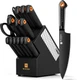 WIZEKA Kitchen Knife Block Set: 15 Pieces Extremely Sharp with Sharpener