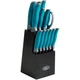 Oster Lindbergh 14 Piece Stainless Steel Cutlery Set Black Block, Teal