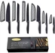 Marco Almond KYA39 12-Piece Black Kitchen Knife Set, Chef Knives w/ Blade Guards