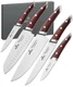 CHEFILOSOPHI Japanese Chef Knife Set 5 PCS with Elegant Red Pakkawood Handle ...