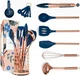 KITCHEN UTENSILS SET Silicone Holder Spoons Copper Blue 17 Pcs STYLED SETTINGS