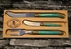 Laguiole Jean Dubost GREEN 3 Piece Cheese Knife Set w/ Wood Holder Inox France