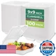 Freshware Clamshell Food Containers with Lids [9x9"] 3-Compartment 100-Pack, Dis