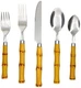 Cambridge Silversmiths 20 Bamboo Plastic Piece Flatware Set, Natural A9