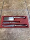 Jean Dubost Laguiole France Set Of 3 Stainless Steel Cheese Knives With Red Tray
