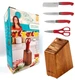 The Pioneer Woman Stainless Steel Knife Wood Block Cutlery Prep Set 5p Retro Red