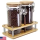 Venuekkuri 2x 45oz Borosilicate Glass Coffee Grounds Container w/ Wooden Shelf
