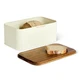 Amazon Basics Carbon Steel Bread Box with Acacia Wood Lid, Lid Doubles as Cuttin