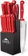 Ginsu Kiso 14-Piece Serrated Red Knife Set w/ Black Block, Cutlery Knife Set