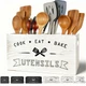 Groqrsn Large and Durable Retro White Wooden Kitchen Utensil Holder - Ideal Kitc